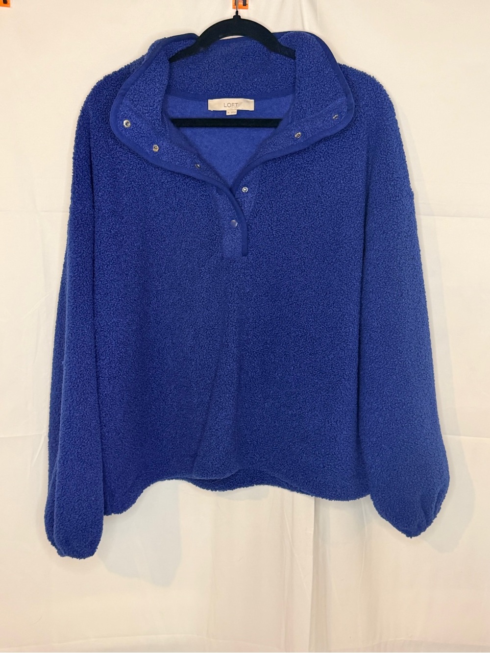 LOFT Royal Blue Snap-Front Fleece Pullover